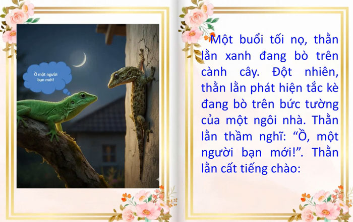 Đây là bài đọc bằng sách lật thằn lằn xanh và tắc kè